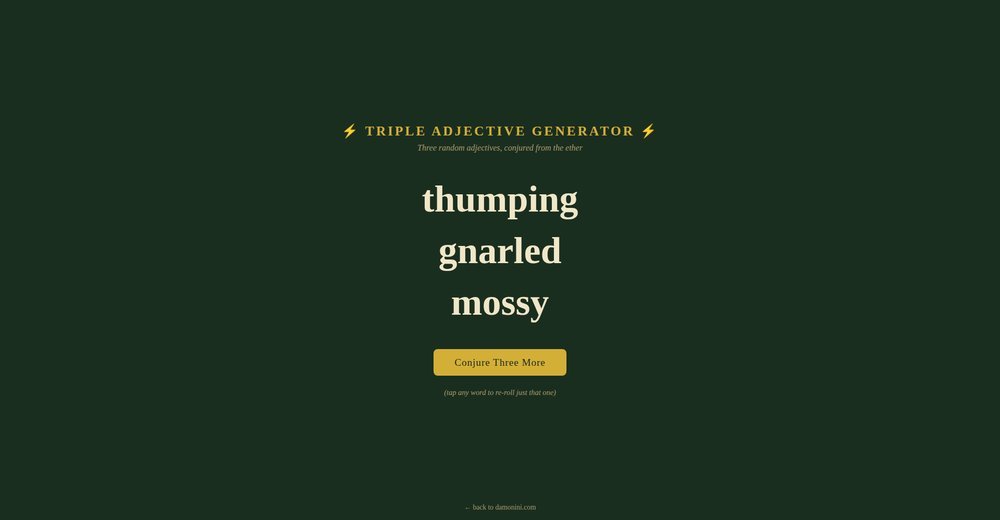 Screenshot of the Triple Adjective Generator page