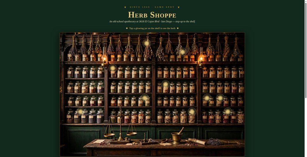 Screenshot of the Herb Shoppe apothecary demo website